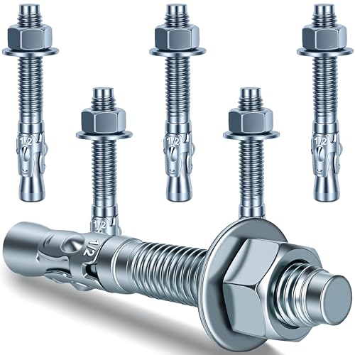 Ahniiqo 1/2 x 3-3/4 inch galvanized wedge anchors for concrete walls, floors, and brick, 6-piece kit