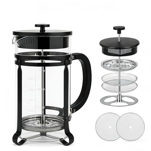 French Press Coffee Maker 304 Stainless Steel Double Mesh Filter, Borosilicate Glass French Press-34oz Black 34oz-Clasic