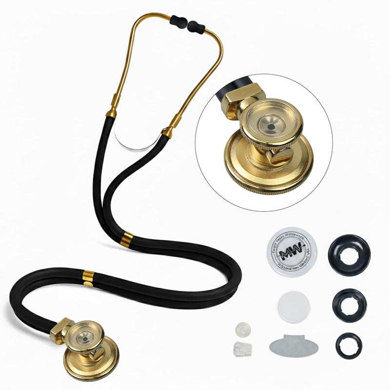 MaiWieel-Sprague Rappaport Stethoscope with Dual-sided Chestpiece Black and Gray Stethoscope for Nurses, Doctor, EMTs and Medical Students, Soft Eartips and Tubing (Titanium Gold) Titanium Gold