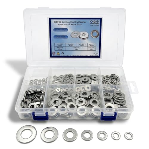 SKGSLFIX 580-piece 304 stainless steel flat washers assortment kit with 7 sizes