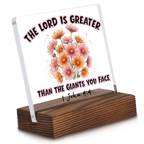 The Lord is Greater Office Decor Sign, Inspirational Faith Quote Plaques, Motivational Religious Christian Prayer Bible Verse Gifts Present for Women, Sister, Coworker, Friend ZAH4