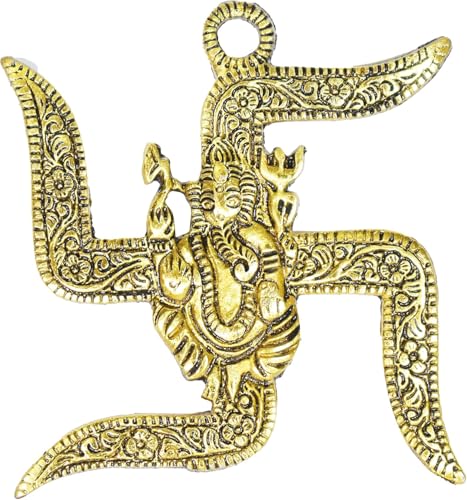 Ganesha Swastik Metal Wall Hanging – 4 Inch Spiritual Religious Decor for Home, Temple & Office, Traditional Indian Gift (Pack of 1)