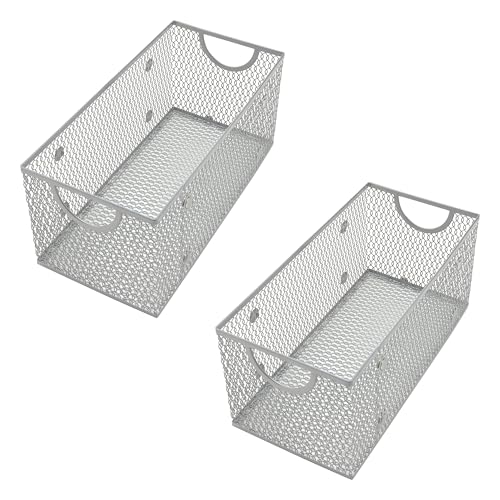 YBM HOME Kitchen Pantry Organizer Wire Basket for Shelves, Pantry, and Cabinets, Mesh Open Metal Storage Bin for Organizing Household, Office, and Laundry Supplies, 11 x 5.5 x 5 in, Pack of 2 Silver, Pack of 2
