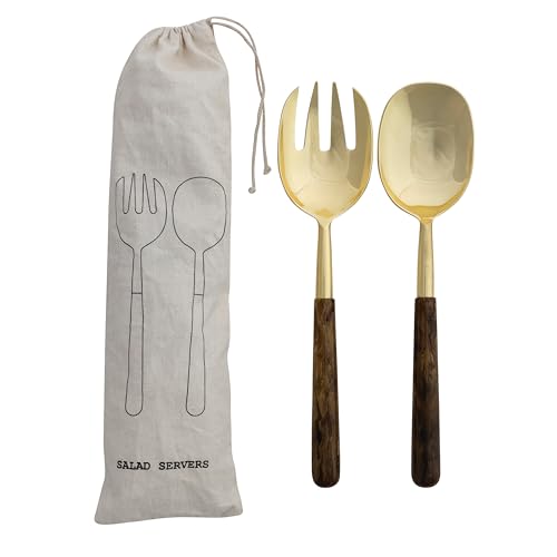 Creative Co-Op Stainless Steel Salad Spoon And Fork Server w/Handles, Brown