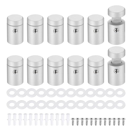 MECCANIXITY 12pcs Side Clamp Standoffs, 5/8" x 3/4" Silver Aluminum Standoff Screws Wall Sign Mounting Hardware Edge Grips for Acrylic Signs, Hanging Picture Frame, Advertising 5/8" x 3/4"