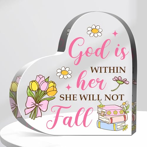Christian Gift for Women Girls, Inspirational Heart Acrylic Sign, 4x4" Christian 01