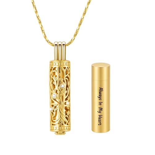 Cylinder Urn Necklace Crystal Tree of Life Cremation Jewelry Pendant for Women Men Vial Cremation Ash Pendant Loved One Memorial Jewelry with Mini Keepsake Urn Ash - Always In My Heart