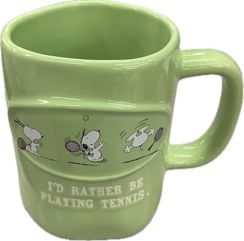 Rae Dunn Peanuts Tennis Coffee Mug, Green - I'd Rather Be Playing Tennis