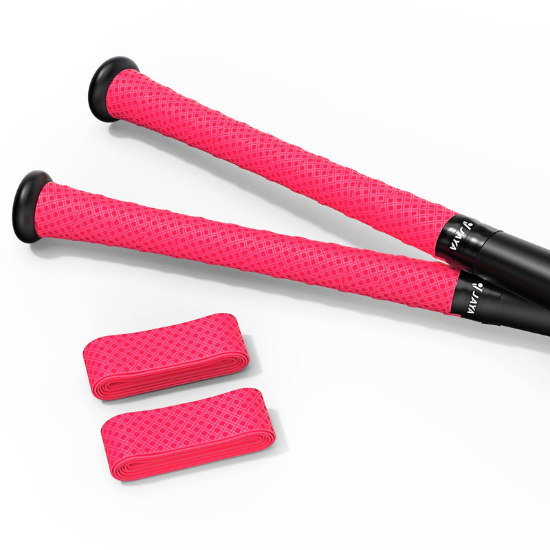JAYA 2 Pack Bat Grip Tape, 1.1mm PU Non-Slip Baseball Bat Grip Wrap, Soft Polyurethane Handle Tape for Baseball, Softball, Cricket and Lacrosse Sticks, Pink Embossed 2-Pack
