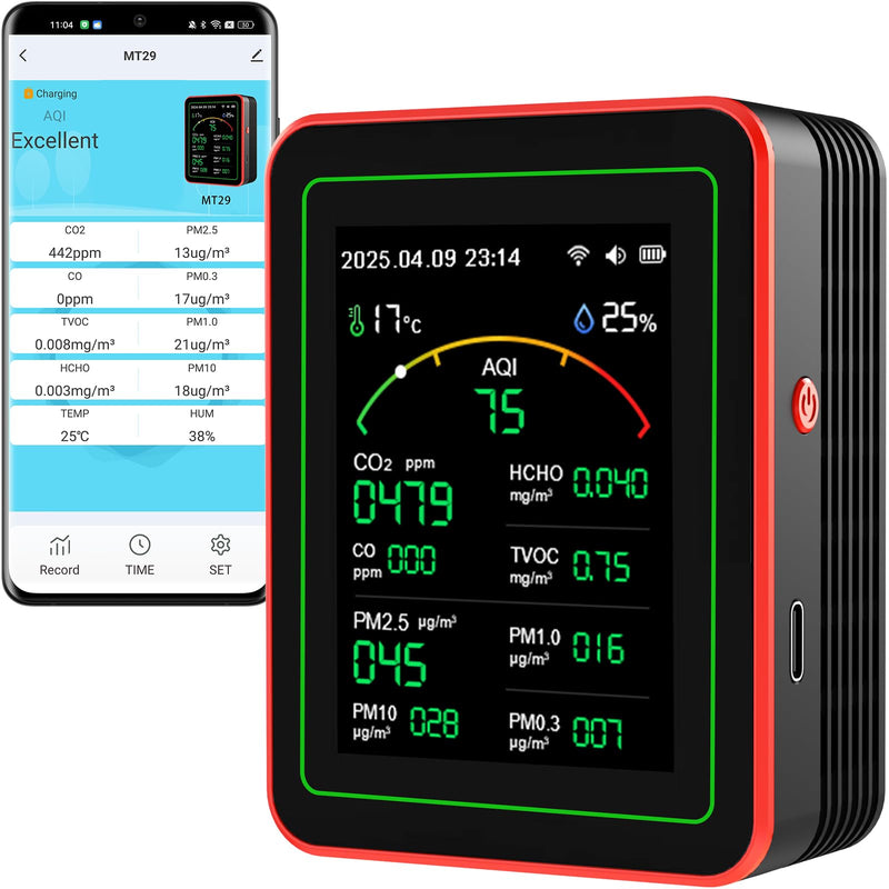 [Australia - AusPower] - Air Quality Monitor Home Indoor - 15-in-1 Professional Air Meter with HCHO, CO2, PM, TVOC, AQI, Temperature & Humidity, Real-Time Display, App Control, Portable, Accurate for Home & Office Use 
