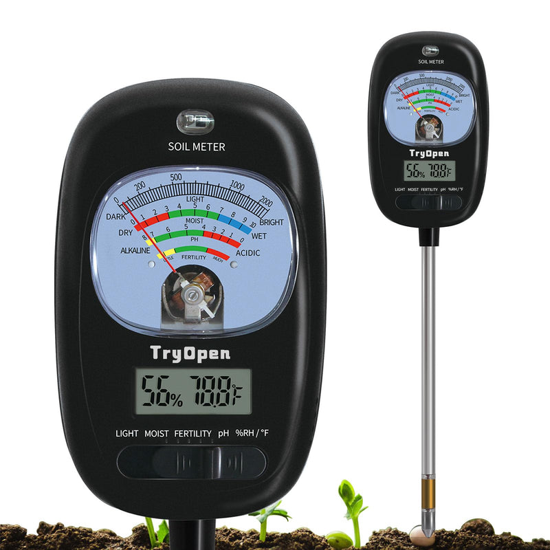 [Australia - AusPower] - 7-in-one Soil Test Kit, Soil Moisture Meter/PH Meter/Sunlight Intensity/Fertility Soil Tester, LCD Display Air & Soil Hygrometer Temperature for Hous Plants Garden, Farm, Lawn Care Moisture Meter Sepia New 