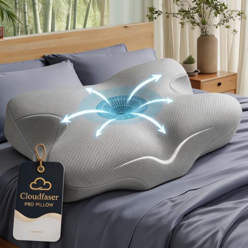 Pro Sleep Apnea Pillow, Cervical Neck Pillow for Pain Relief, Ergonomic Contour Memory Foam Pillow for Side and Back Sleepers, Orthopedic Neck Support Pillow, Sleeping Bed Pillow (Grey) Grey