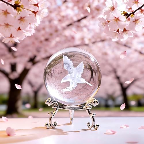 AB-21 3D Laser Engraved Eagle Crystal Ball with Metal Stand - Desktop Decor for Astronomy Enthusiasts - Premium Optical Crystal Sculpture White12