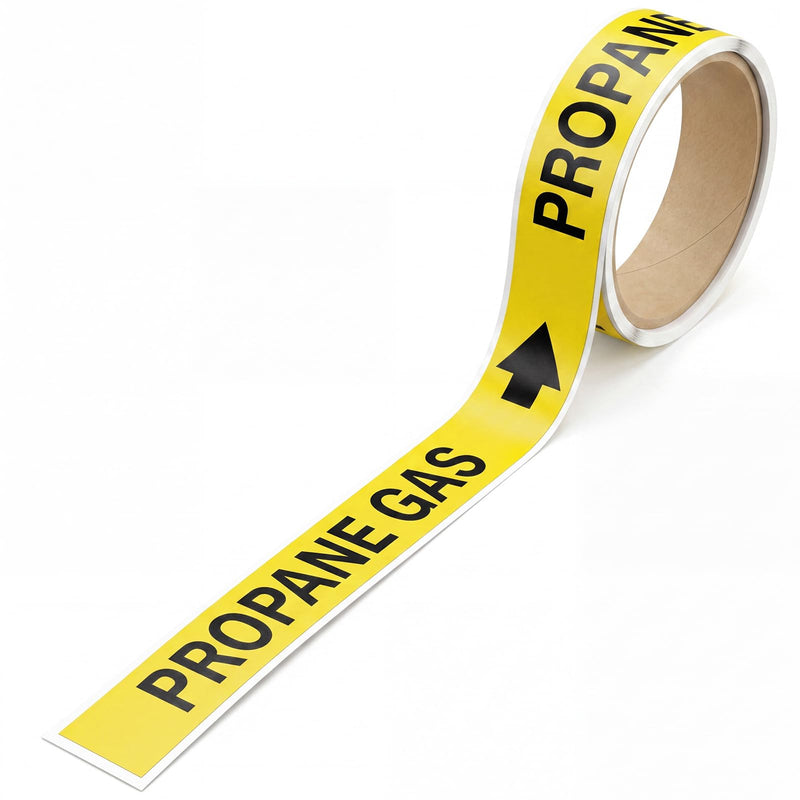 25 Pcs Propane Gas Pipe Markers 1" x 8" Self Adhesive Safety Stickers Gas Pipe Labels with Directional Arrows for Pipefitter Pipes Lines Inspections Regulators Heaters 1" X 8" 25