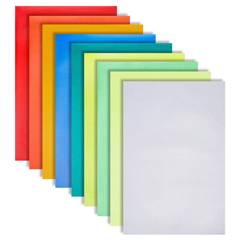 18 Sheets 9 Colors Adhesive Reflective Stickers, Night Visibility Stickers Safety Warning Reflector Strips Waterproof Reflective Tape for Car Bike Trailer Boats, 11.89 x 7.87 Inch