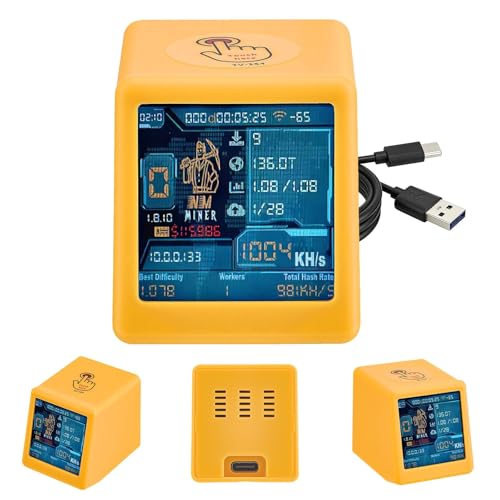 Luckyminer V2 Bitcoin Miner - 1060 KH/s Solo Lottery Miner with ESP32-WROOM-32, 1.54 Inch Display & Hash Rate Calculator - Plug & Play USB Miner for Home, Office & as a Table Clock (Compatible with V2
