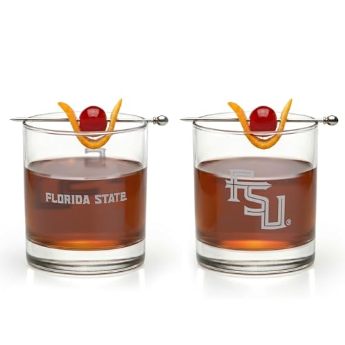Greenline Goods Florida State University Seminoles Whiskey Glasses Set of 2, 10 oz Sand-Etched Rocks Glasses with School Logos – Officially Licensed Bourbon Glass Gift for Alumni & Fans