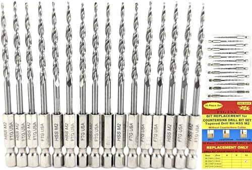 FTG USA 16-piece #6 9/64-inch parabolic flute tapered countersink drill bits in storage case