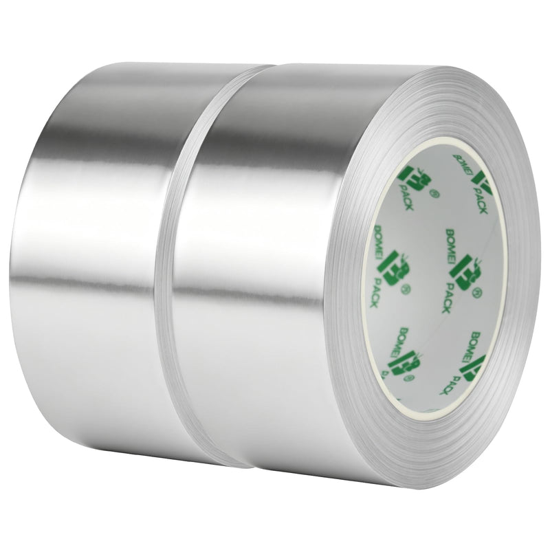BOMEI PACK 2 Inch x 35 Yard Heavy Duty Aluminum Foil Tape, 2 Pack High Temperature Silver Duct Tape, Self-Adhesive Metal Tape, Perfect for Sealing & Patching,HVAC,Insulation and Metal Repair 50mm