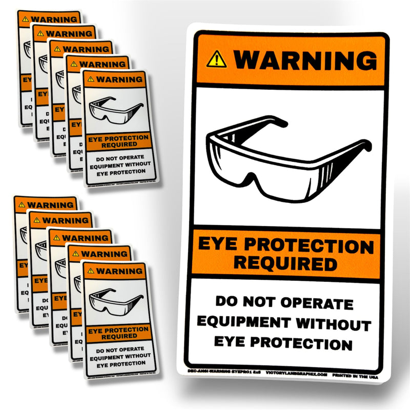 WARNING Eye Protection Required Label – ANSI Z535 Safety Sticker – 3” x 5” Industrial Equipment Decal – Durable Adhesive – OSHA Style – Pack of 10