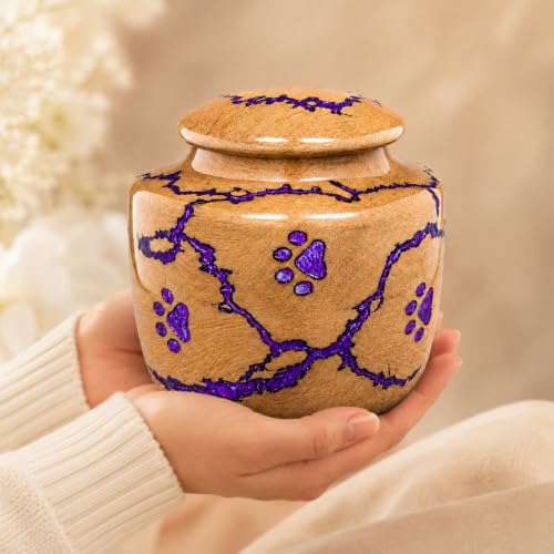 Pet Urn for Dogs and Cats, Resin Epoxy Decorative Memorial with Velvet Bag, Unique Fractal Burning Design Keepsake, 15 cu inch Wooden Small Keepsake 15 lbs