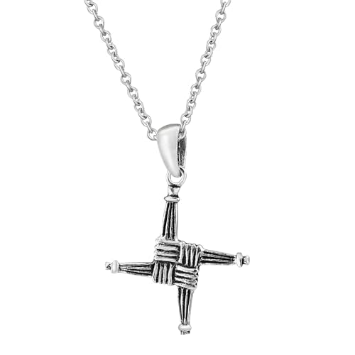 AeraVida 925 Sterling Silver Saint Brigid Irish Cross Necklace – Oxidized Woven Celtic Pendant with 18” Cable Chain