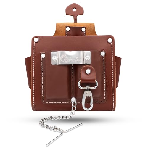 Rising Star 100% Genuine Brown Leather Electrician Tool Pouch – 6 Pocket Heavy Duty Tool Belt Organizer, Professional Construction & Contractor Work Gear