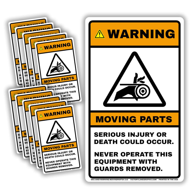 WARNING Moving Parts Label #4 – 3" x 5" Vertical ANSI Z535 Safety Sticker, Ultra Tack Laminated Vinyl for Industrial Machinery & Equipment – 10 Pack