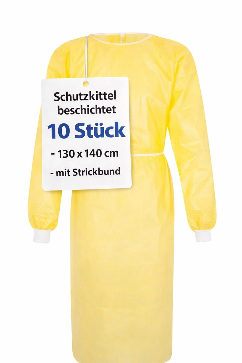 Pack of 10 MRSA Protective Gown Yellow - Disposable Protective Gown with PE Coating, Insulation Gown Surgical Gown Visitor Coat, Hospital Gown, Protective Gown Disposable 10 pieces