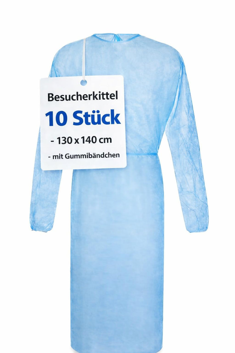 Pack of 10 Disposable Visitor Gowns Blue - Protective Gown, Surgical Gown, Hospital Gown, Patient Coat, Protective Gown, Disposable for Practice, Care & Food Sector 10 pieces