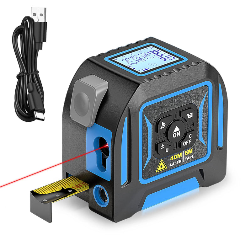 2-in-1 Laser Tape Measure, 130 Ft Laser Distance Meter and 16 Ft Self-Locking Measuring Tape, USB-C Rechargeable Digital Measuring Tape Laser Tape Measure 130ft/40m
