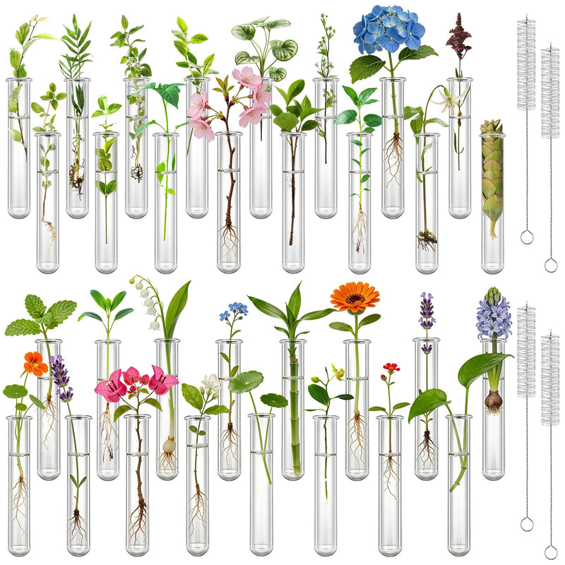 32 pcs Clear Plant Propagation Tubes 20ml Plastic Test Tubes for Scientific Experiments Sample Testing, Round Bottom Test Tube for Home Office Desktop Decoration Bead Party Candy Storage 32
