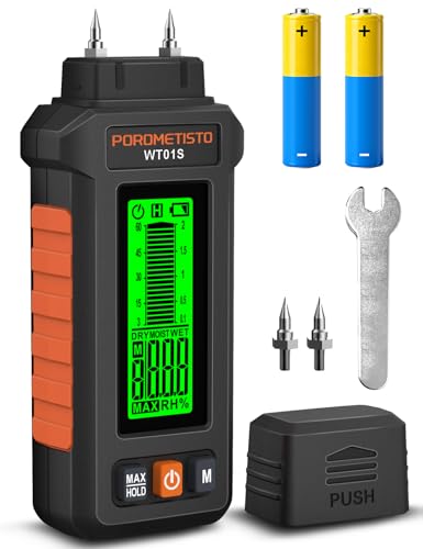 [Australia - AusPower] - 5 in 1 Moisture Meter, POROMETISTO 5 Modes Wood Moisture Meter with Three-Color Backlight, Data Hold & Max Measurement, Ideal for Wood (Oak/Pine/Walnut) and Building Materials 