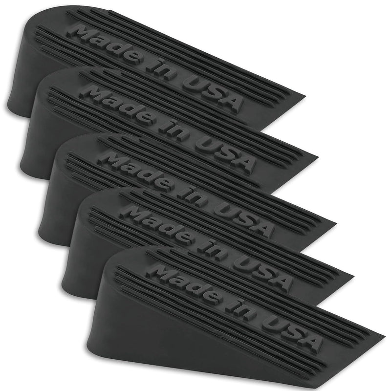 Large Big Rubber Door Stopper Made In USA - Door Stop Wedge for Carpet, Tile,Concrete Floor - Door Stoppers for Bottom of Door -Tall Heavy Duty for Commercial & Home- 6.5 x 2.75 x 1.9 Inches Black 5PK 5