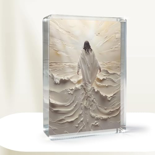 Christian Jesus Walking on Water Religious Home Acrylic637 Decor for Mom Gifts,Inspirational Christian Gifts for Women,Friends,christians,pastor,Baptism,Mother's Day 4x3x0.6In Jesu6 4.1x.3.1