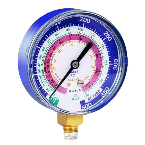 Hybrilis 49138 manifold gauge with 3-1/8-inch HVAC pressure gauges for R-22, R-404A, and R-410A