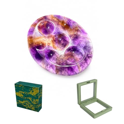 Dot Carved Amethyst Worry Stone, Natural Crystal Palm Stone for Stress Relief, Meditation, Relaxation, Chakra Yoga Gift with Green Gift Box
