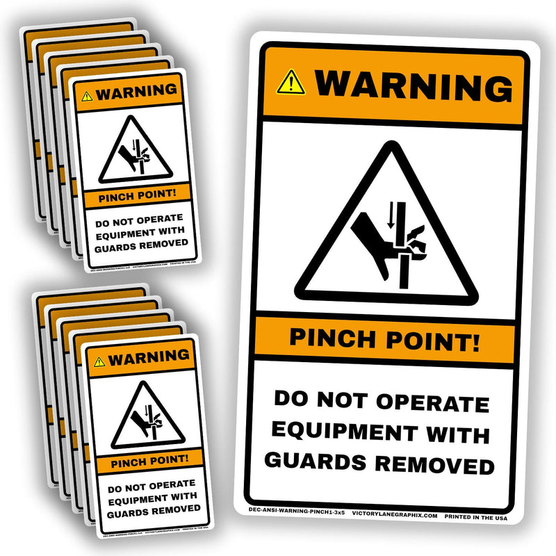 WARNING Pinch Point #1 Safety Labels– ANSI Z535 Compliant Signage – 3x5 Inch Industrial Hazard Stickers – Durable Vinyl, High Visibility – 10 Pack