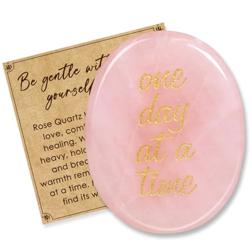 Rose Quartz Thumb Worry Stone Anxiety Stress Relief Reiki Gemstone Healing Crystals Energy Balancing Spiritual Therapy Meditation Gifts for Women Men Rose Quartz