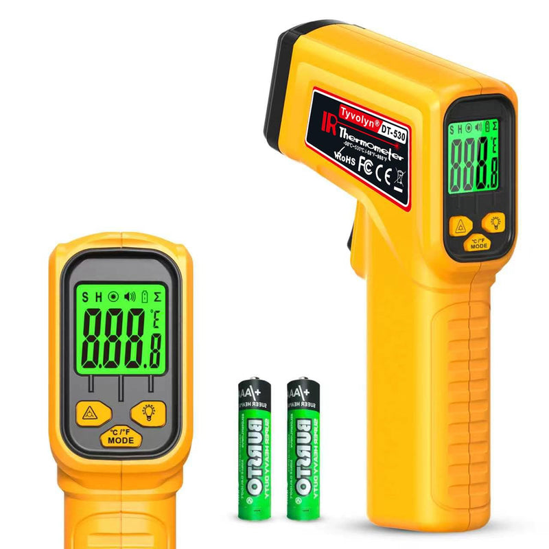 Infrared Thermometer Non-Contact Laser Temperature Meter -50℃~530℃ | Digital Infrared Laser Thermometer for Cooking, Grill, Fridge, Air Conditioning, Car & Industry, Adjustable Emissivity yellow