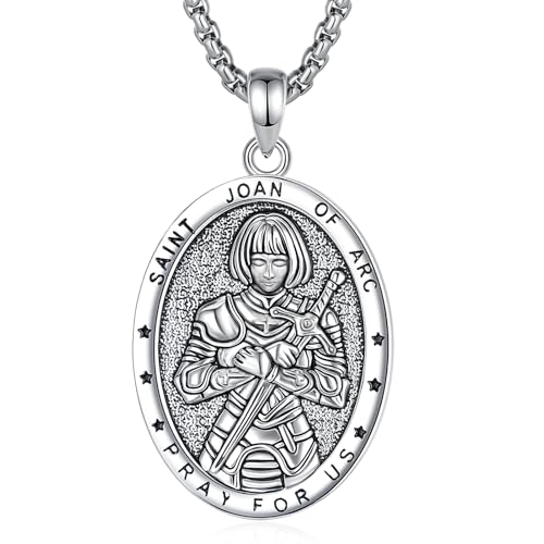 INFUSEU Catholic Religious Pendant Necklaces for Men Women, Saint Michael Christopher Benedict Crucifix Faith Jewelry, 22-24 Inch Chain St Joan of Arc Silver