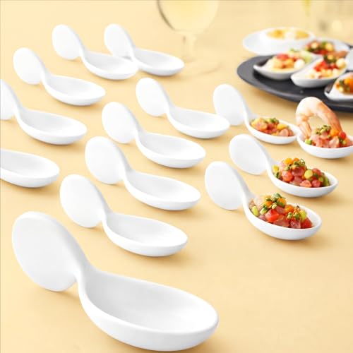 Hushee 12 Pack Fish Shaped Porcelain Tasting Spoons, 4 Inch approved Appetizer & Caviar Spoons, Chip-resistant for Buffet Serving, Sample Tasting Ceramics Spoon for Restaurant, Birthday Wedding