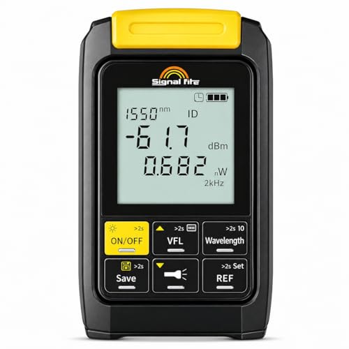 6 in 1 Fiber Optic Tester with Optical Power Meter,-50~+30dBm,VFL Function & RJ45 Cable Test, 850–1625nm Multi-Wavelength, Type-C Rechargeable, 500 Data Storage, Backlight Display, Handheld Tool Yellow
