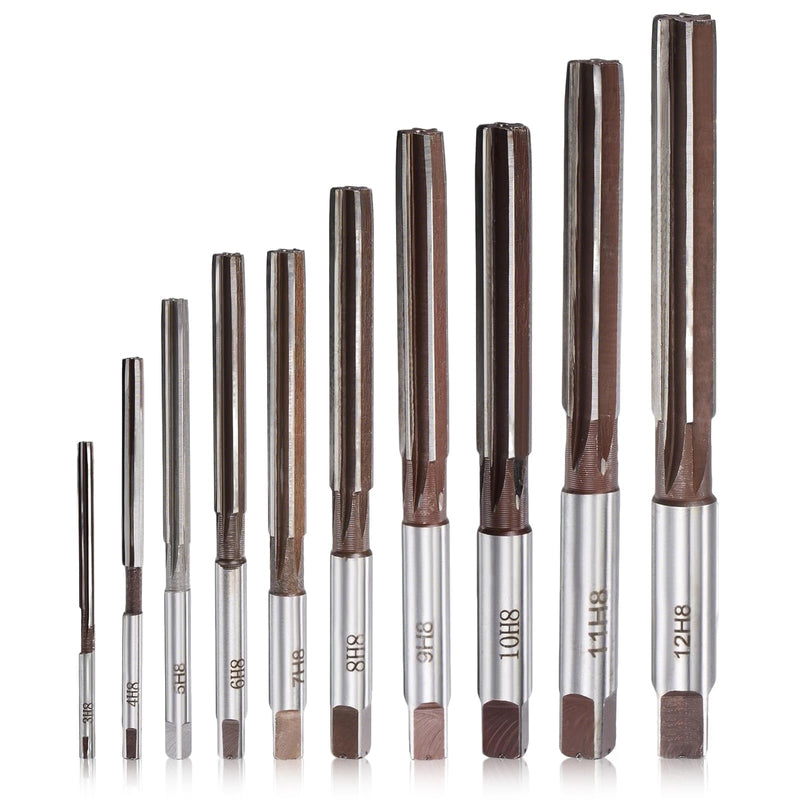 10pcs Hand Reamer Set 3-12mm H7 Tolerance Metric Alloy Steel Reamers Precision Reamer Drill Bits for Metal Power Tools Accessories