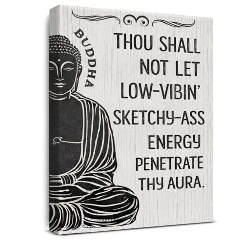 Buddha Canvas Wall Art, Positive Energy Buddha Canvas Wall Decor Spiritual Zen Den Decoration for Yoga Studio Spa Therapy Meditation Room Home Decorations 8x10 Framed A07