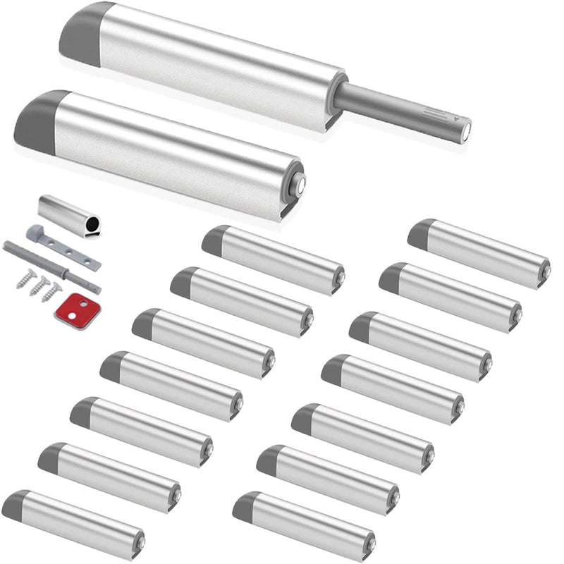 Magnetic Push Latches CBRIVE 16Pack Push to Open Cabinet Hardware Door Latch & Lock for Hidden Door Magnet Push Release Drawer Pull Pop Out for Kitchen RV Closet Tip On Close-Silver 16 Pack Silver