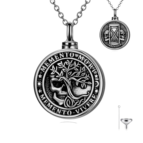Memento Mori Urn Necklace for Men Gothic Skull Stoicism Cremation Jewelry B06-Memento Mori Urn-Black