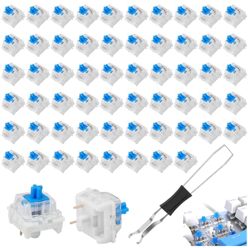 Pack of 60 Transparent Blue Keyboard Switches with Puller, 3-Pin Mechanical Keyboard, Gaming Keyboard Clicker, PC Accessories for Home, Office | PC Accessories for Home and Office, Transparent Blue