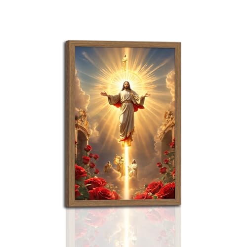 Framed Ascension of Jesus Canvas Wall Art Inspirational Christian Religious Poster Print Home Decor Painting for Living Room Bedroom Church or Office Sunday School Ready to Hang 16x24 In 16"L x 24"W