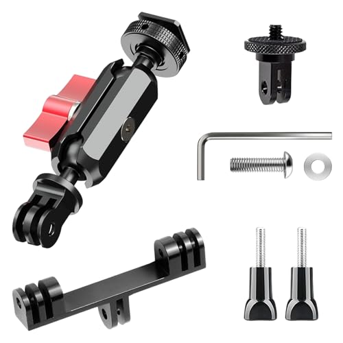 Dual Cold Shoe Monitor Mount with 1/4" Screw, Rotatable Dual Ballhead Arm for LED Monitor Microphone, Compatible with DJI Osmo Action 6/5 Pro/4/3, Osmo 360, Insta 360 X5/X4, GoPro Hero 13/12,Pocket 3 Dual Cold Shoe Monitor Mount